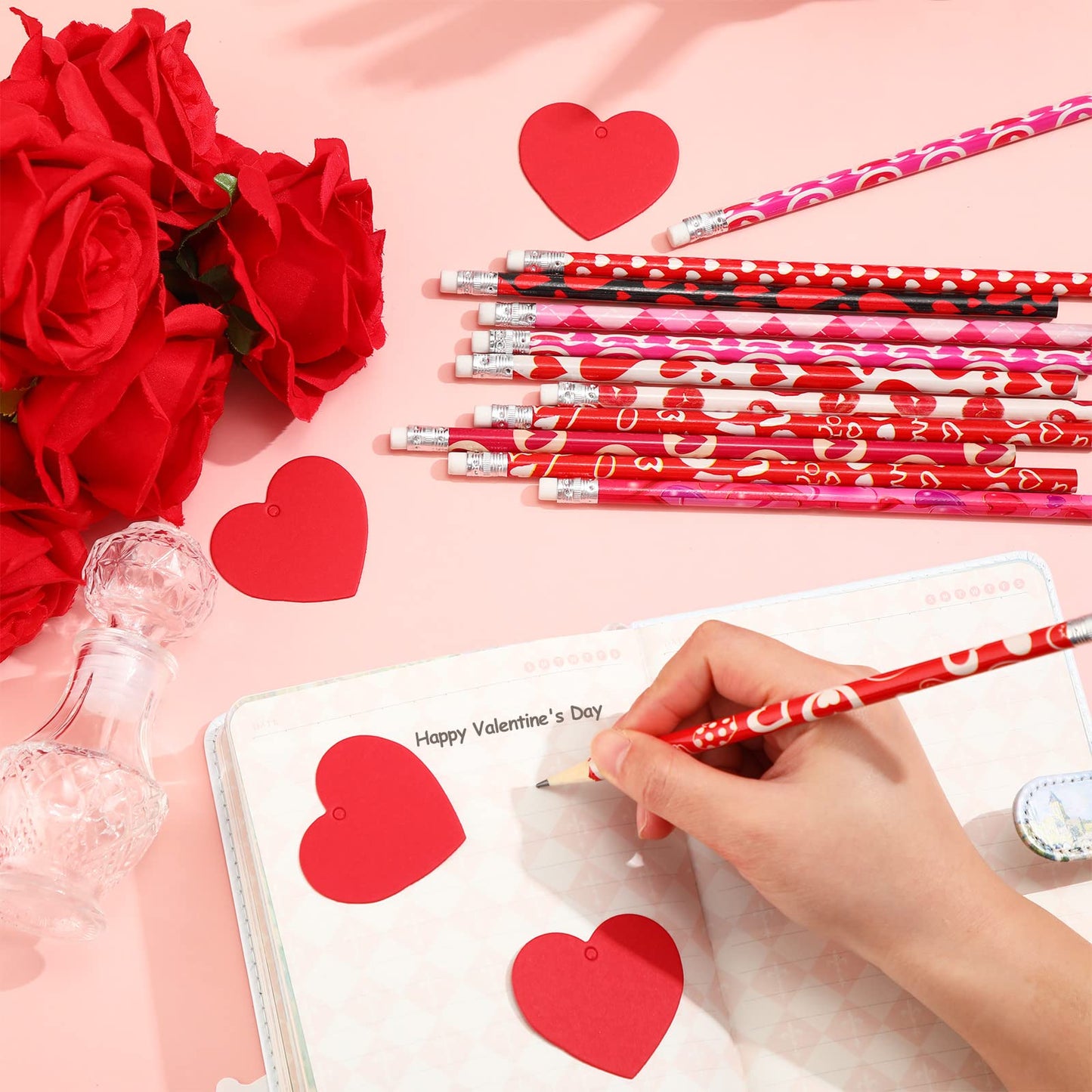 Yexiya 600 Pieces Red Heart Pencils Novelty Heart Cupid Rose Love Printed Pencils Assorted for Teachers Nurses Students Gifts School Mother's Day Party Supplies
