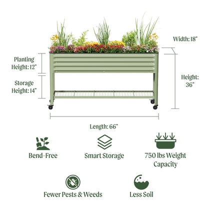 Rolling Elevated Raised Garden Bed - Slim Series, 1.5' x 5.5' Outdoor Planters Boxes with Legs & Storage Rack for Patio, 750 Lbs Weight Capacity, Raised Beds for Gardening Herbs Flowers, Modern Gray