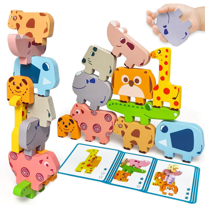 Maaacute Montessori Toys for 1 2 3 Year Old Boys Girls, Toddler Toys Age 2-4, 10 Pack Wooden Animal Blocks Sorting & Stacking Education Toddler Puzzles Toy,1 2 3 Year Old Girl Boy Birthday Gifts