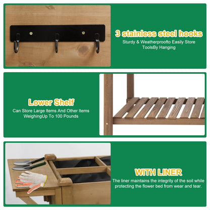 Gowoodhut Raised Garden Bed with Wheels, Wood Elevated Garden Box with W-Connection Tabs，for Vegetable, Flower, Herb, Large Storage Shelf, Easy to Assemble, 55.5x24x32in