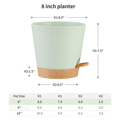 FaithLand 2-Pack 8 Inch Planter Pots for Indoor Outdoor Plants, Self Watering Flower Pots with Deep Reservoir, Green with Terracotta …