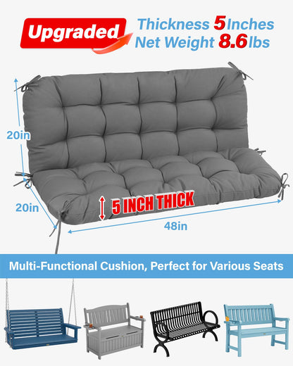 YEFU Porch Swing Cushions for Outdoor: 48 inch 5" Thick Outdoor Swing Cushions with Backrest - 2 Seater with Non-Slip Ties - UV Protection Bench Cushion for Patio - Waterproof & Machine Washable