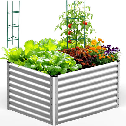 Quictent Galvanized Raised Garden Bed 4x3x2ft Tall Garden Bed Extra Height 22.4" Hold 24cft Soil Outdoor Heightened Planter Box for Deep Root Vegetables Herbs Tomato Cage Included, Silver
