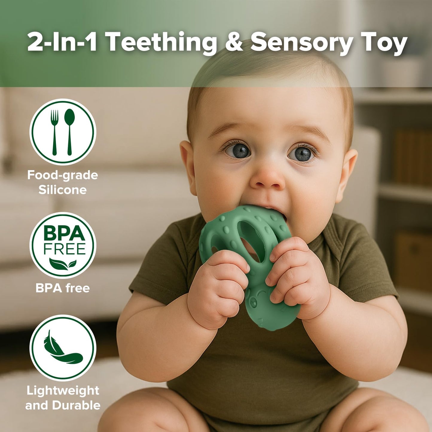 Haakaa Silicone Teether Combo&Octopus Rattle Teether-Baby Freezer Teething Toy - Soft Cold Teether - Soothe Teething Pain & Itching Gums - Perfect Size-in-1 Baby Teething Toy with Gentle Rattle
