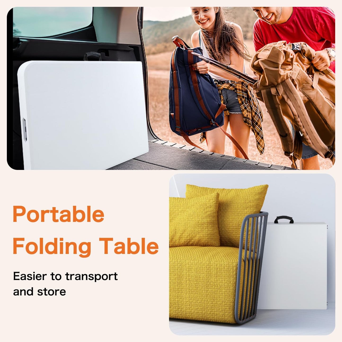 Sweetcrispy 6 FT Folding Picnic Table Easy to Fold and Store, Foldable Table for Camping Picnic Dining Party Kitchen Outdoor Indoor with Carrying Handle