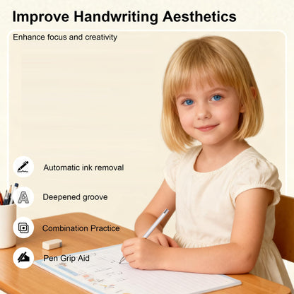 Grooved Cursive Handwriting Workbook for Kids Ages 8-12, Reusable Cursive Writing Practice Book, Cursive Calligraphy Kit with Disappearing Ink, Cursive Copybook for Beginners & Teens