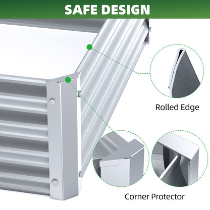 Highpro Raised Garden Bed 6x3x1ft Galvanized Metal Planter Boxes for Herbs Vegetables, Flowers and Succulents Silver