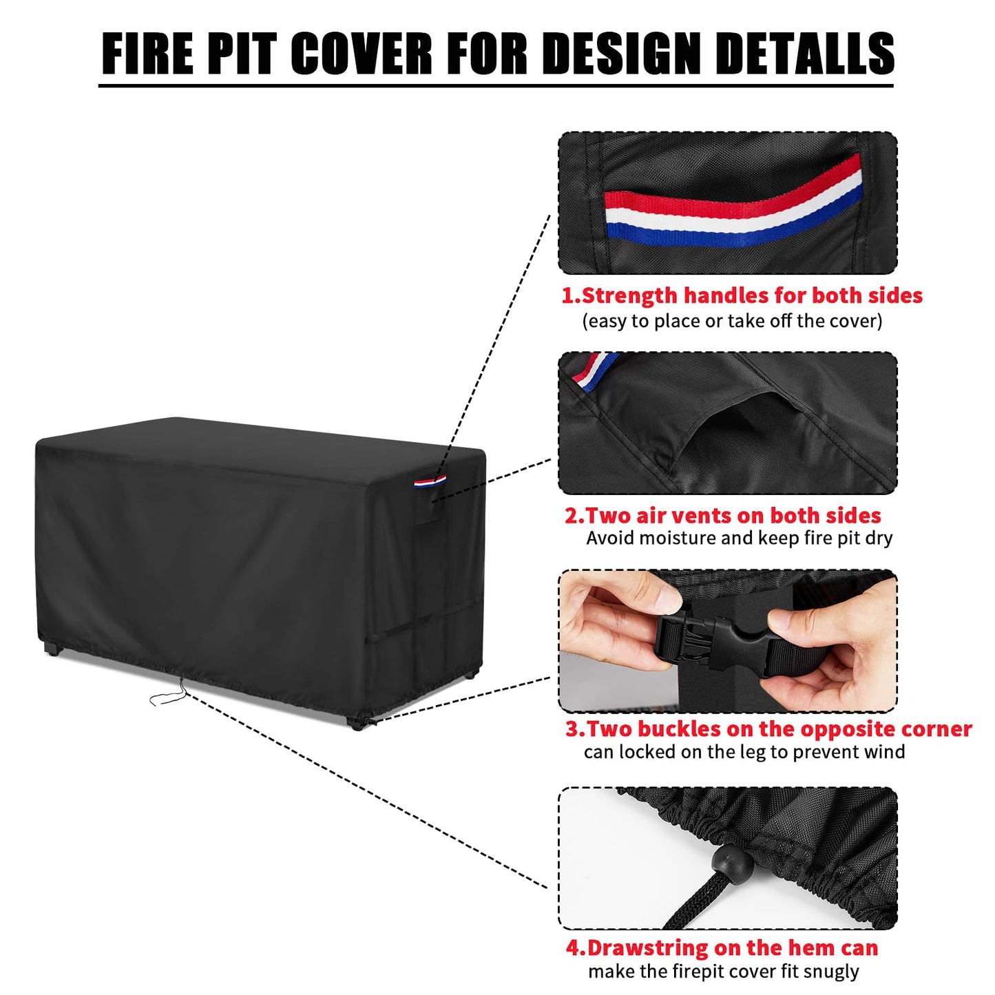 Youlvy Fire Pit Cover Rectangular 43 Inch - Waterproof Outdoor Fire Table Cover Rectangle Heavy Duty, 600D Patio Propane Gas Firepit Cover Rectangular Tear Weather Resistant - 43 x 24 x 25 Inch