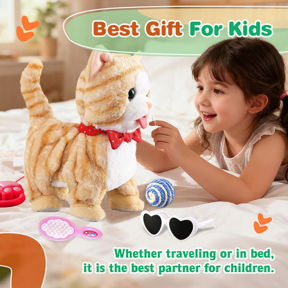 Yellow Walking Cat for Girls Set Toy Talking Singing Animated Robot Kitty Interactive Plush for Cat for Kids Kitten Robotic Plush That Meow and Purrs Electric Robot for Toddlers Baby