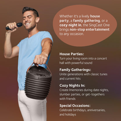 Singing Machine Karaoke system for Adults & Kids with Wireless Microphone, SingCast One - Karaoke Speaker with Video Casting Technology, Karaoke System with Bluetooth & Echo Effects