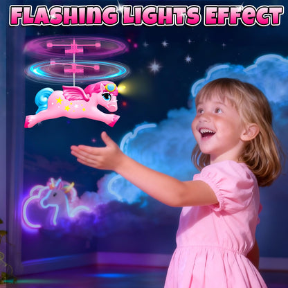 Bloolilies Flying Unicorn Toys for Girls, Magic Flying Fairy Toy Rc & Hand Controlled Unicorn Mini Drone Helicopter Toy with LED Light for Girls Age 6 7 8 9 10 11 12 Years Old Birthday Gift for Kids