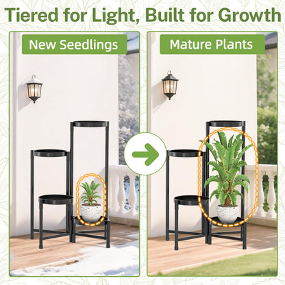 iDavosic.ly Plant Stand Indoor Outdoor, 4 Tier Corner Metal Flower Display Holder Shelf, Folding Tall Orchid Rack for Patio Balcony Porch Garden Living Room House, Black