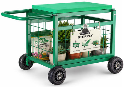 STARREY Garden Seat with Wheels, Rolling Garden Stool Heavy Duty Gardening Cart with Seat and 20 Quart Storage Space Use for Patio, Yard, and Outdoors