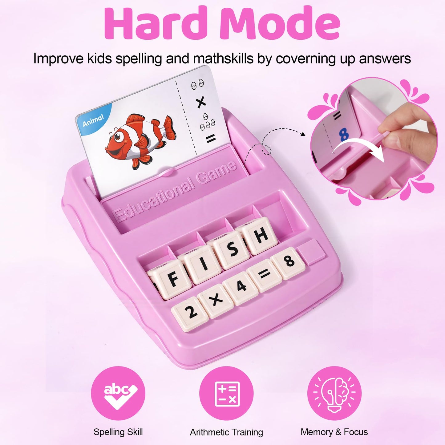 ACGROW Educational & Learning Toys for Kids, 3-8 Years Old Matching Games with Letter & Math Flash Cards, Christmas Birthday Gifts for Preschool Boys Girls Grandkids- Pink
