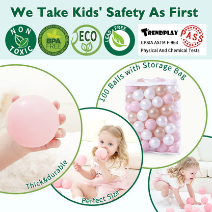 TRENDPLAY Plastic Balls for Ball Pits - Pack of 100 Hollow Balls- Safe and Exciting Playtime - Perfect for Toddler Baby Pools,Party,Festival Decoration, Pink+Pearl Brown