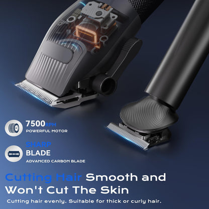 Hair Clippers for Men, Professional Cordless Hair Cutting and Trimmers Set with 7500RPM Powerful Motor & LCD Display, Mutil Function Mens Electric Hair Grooming Shaver Kit for Nose, Face, Body, Beard