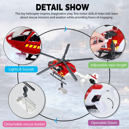 Big Helicopter Toy for Kids Ages 3 4 5 6 7 - Police, Firefighter, EMS & Military Toy Choppers with Spinning Propellers, Hanging Basket, Lights & Sounds - Birthday Party Favors for Boys and Girls
