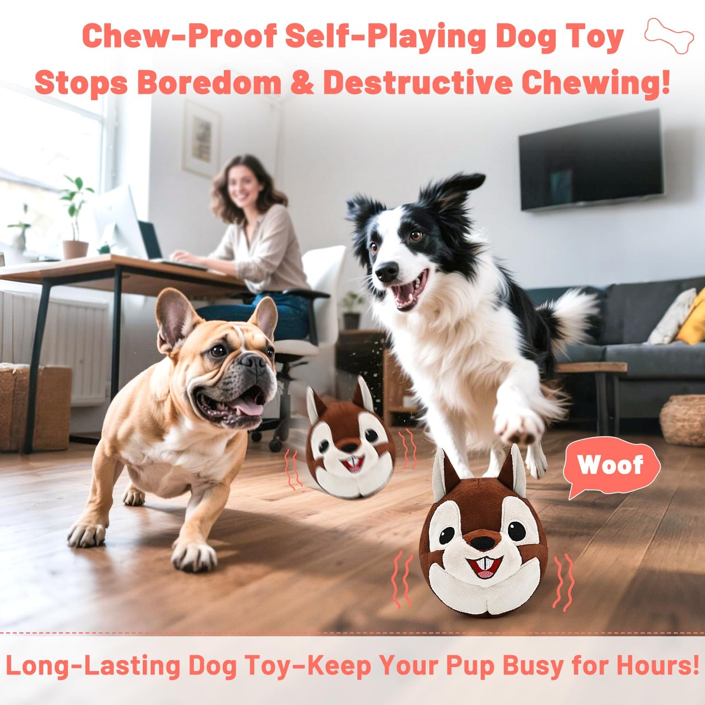 VYsTN Interactive Dog Toys - Auto Bounce, Move & Vibrate with Sound, Talking Squirrel Puppy Toy for Small Medium Large Dogs, Rechargeable Durable Toy for Anxiety Relief, Boredom & Indoor Play