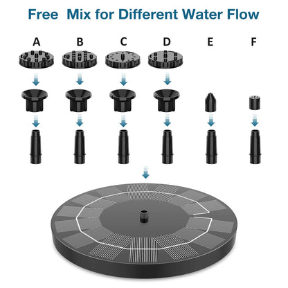 2.5W Solar Fountain for Bird Bath 2026 Upgraded, Solar Bird Bath Fountain with 4 Fixed Rods & 6 Nozzles for Garden, Pond, Pool, and Patio – No Battery Required, Attracts Hummingbirds & Wildlife
