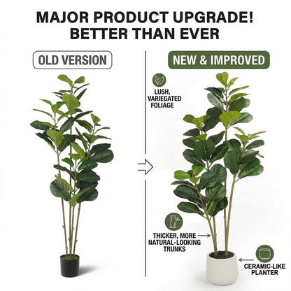 6FT Artificial Fiddle Leaf Fig Tree for Indoor Home Office Decor-Realistic Fake Ficus Tree in Black Planter,Faux Plant with Lifelike Trunk&Leaves for Living Room,Housewarming Gift