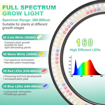 LORDEM 10" Full Spectrum Grow Light, 160 LEDs Plant Lamp for Indoor Plants, Grow Lamp with 4/8/12H Auto Timer, 6 Dimmable Levels, 3 Spectrum Modes, 65" Height Adjustable, Ideal for Large Tall Plants