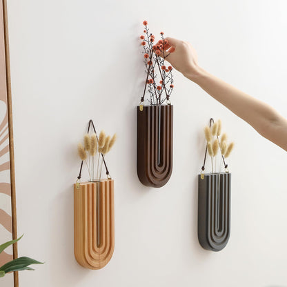 GRID FORTE Wood Wall Planter Indoor, Propagation Station, Wooden Hanging Vase for Dried Flowers, Plant Holder, Boho Wall Décor for Living Room Rainbow U Shape (Set of 3)