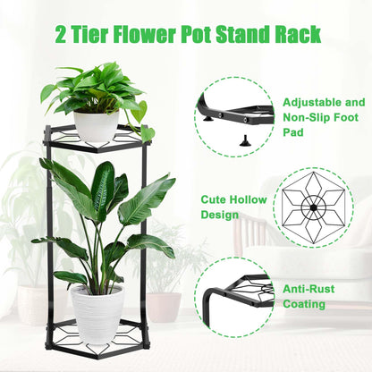 DUMING-IN Plant Stand Indoor-2 Tier Adjustable Tall Plant Stand Flower Pot Holder Metal Plant Rack Lightweight Duty Rustproof for Garden Corner Patio Lawn Balcony Office Living Room