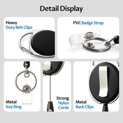 Diateklity 20 Pack Retractable Badge Holder with Carabiner Reel Clip, Badge Reel Bulk ID Card Key Holder with Ring, Sturdy Black Key Chain Extender for Office Work Employee