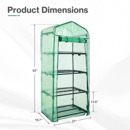Aoodor 27x19x63 Inch 4 Tier Upgrade Greenhouse with Protective PE/PVC Base for Tidier and Cleaner Indoor Outdoor Gardening on The Deck, Patio or Backyard, Green