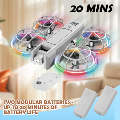 Mini Drone for Kids with 20 Cool Light Modes, Toy Drone with Guard, Altitude-Hold, 3D Flip, 2.4G Remote Control, 3 Speed Modes, 2 Batteries, indoor Outdoor Mini Quadcopter Toy for Beginners