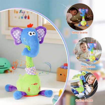 LLUKEME Dancing Talking Elephant Toy, Stuffed Animal Baby Toy Repeating What You Say, Easter Toys for Kids Glowing Musical Electronic with Wiggly Trunk Gifts for Toddlers 1-3 Years Old