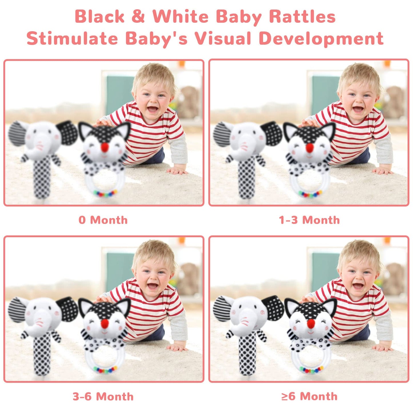 Baby Rattles 0-6 Months Baby Toys 0-6 Months, Newborn Toys 0 3 Months Brain Development, Infant Toys 0-6 Months Baby Sensory Toys Soft Rattles for Babies 0-6 Months Shower Party Gift
