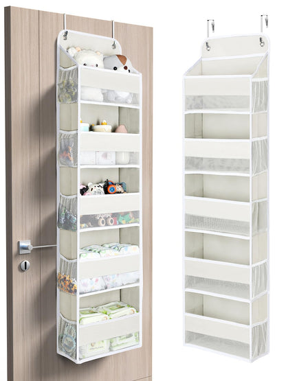 Yecaye 5 Tier Over the Door Organizer, 44lbs Load Toy Stuffed Animal Storage 10 Side Pockets, Bathroom Organizers and Storage for Nursery Newborn Baby Essential Stuff Dorm Room Essentials, Cream White