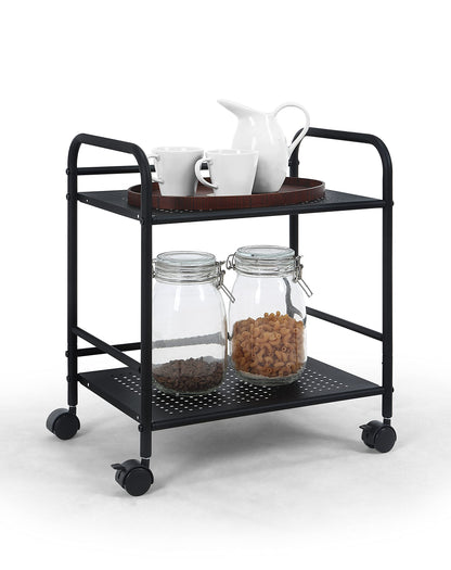 SunnyPoint 2-Tier Metal Rolling Utility Cart – Mobile Storage Shelf with Caster Wheels – Small Space Organizer for Home, Office, Bedroom, Kitchen (BLK)