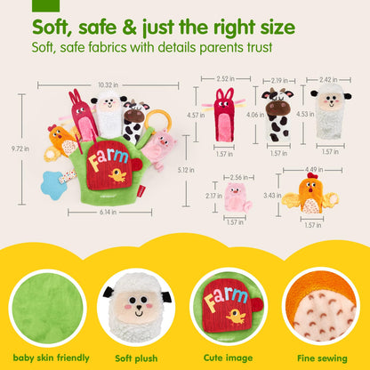 hahaland Baby Sensory Toys 6-12 Months – Montessori Farm Animal Hand Puppets with Rattle, Crinkle, Teether, Mirror – Multi-Sensory Infant Toys for Boys and Girls, Ideal Birthday Christmas Gift
