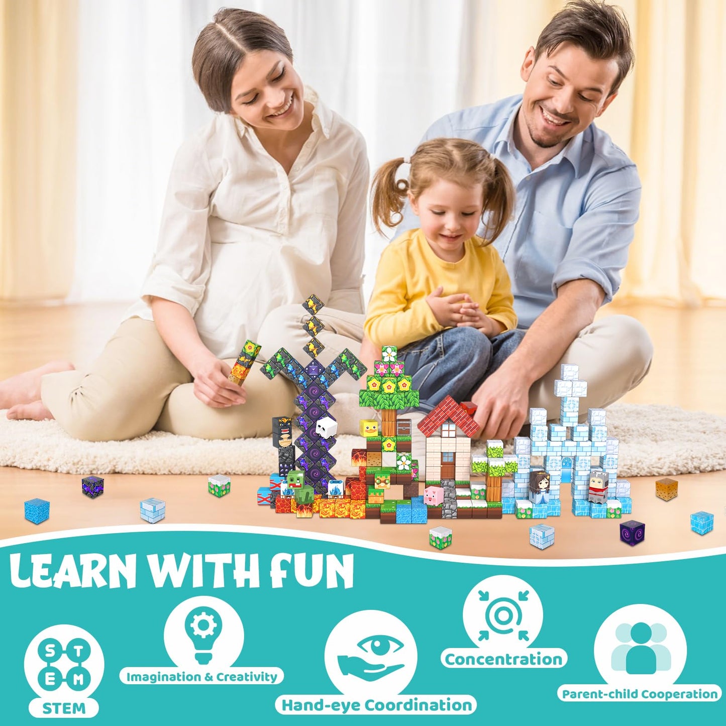 LAYVIC 200PCS Magnetic Building Blocks, Magnet Toys Magnetic Cubes, Magnetic Blocks for Kids Ages 4-8, Stacking Magnet Blocks STEM Building Toys for Toddlers Boys Girls Ages 3 4 5 6 7 8-12 Gifts