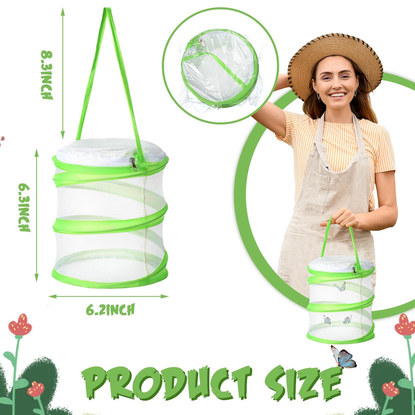 Sherr Mini Butterfly Habitat Cage Clear Mesh Butterfly Net Cage Container Foldable Terrarium, 6.2x7.1inch