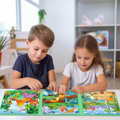 Magnetic Puzzles for Toddlers 3-5 , 75-Pieces Travel Toys , Dinosaur Puzzles Ages 4-6, Educational Learning Magnets, Road Car Trip & Airplane Activities Toys for 3 4 5 6 7 Girls Boys Gift