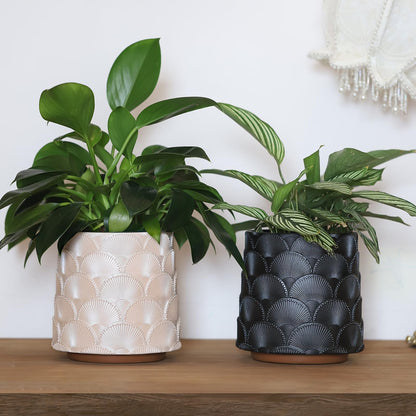 GUGUGO Pearl Beige Scale Planter, Cute Unique Plant Pot with Drainage, Eclectic Colorful Small Flower Planters Pots for Indoor & Outdoor Plants, Rainbow Funny Succulent Gardening Pot Gifts