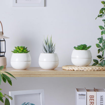 Willowy 3.5 Inch Small Succulent Pots - 3pk, Mini/Small White Ceramic Succulent Pots - No Plants Included