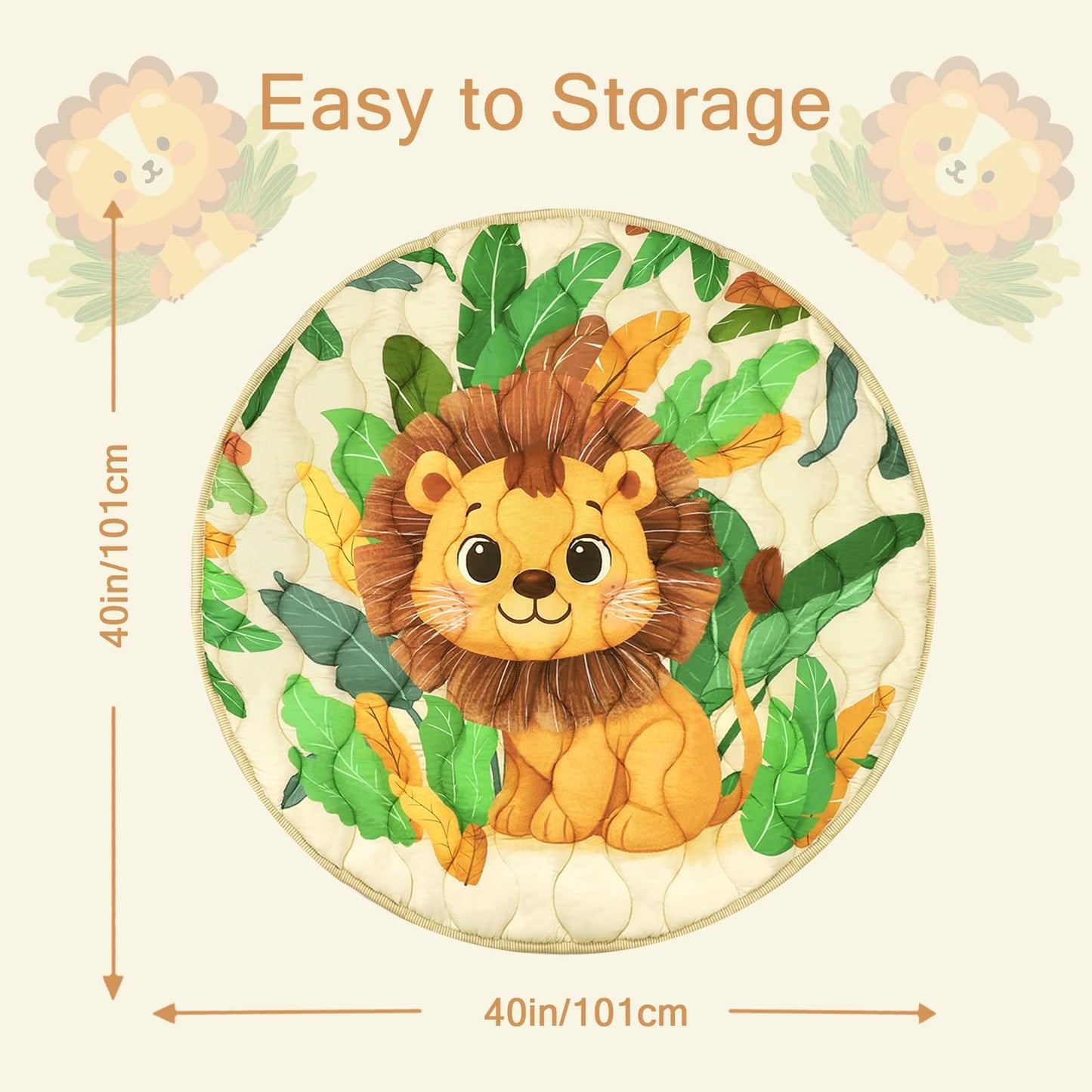 WINGHENLEE Baby Round Play Mat, Premium Thicker Foam Baby Mat for Floor, Tummy Time Foldable Baby Foam Play mat for Babies, 40 * 40 Round Anti-Slip Activity Mats for Infant and Toddler, Lion
