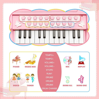 Love&Mini Piano Keyboard Toys for Girls - 24 Keys Toddler Piano Music Toy Instruments with Microphone，Pink Piano Toys for 1 2 3 4 5 Years Old Girls Birthday Xmas Gifts (24 Keys Pink Piano Toy)