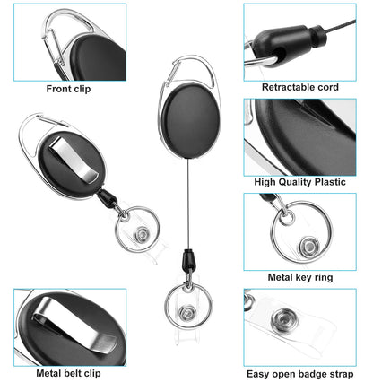 50 Pack Retractable Badge Reel with Carabiner Belt Clip and Key Ring Retractable ID Badge Holders for Office Worker Doctor Nurse