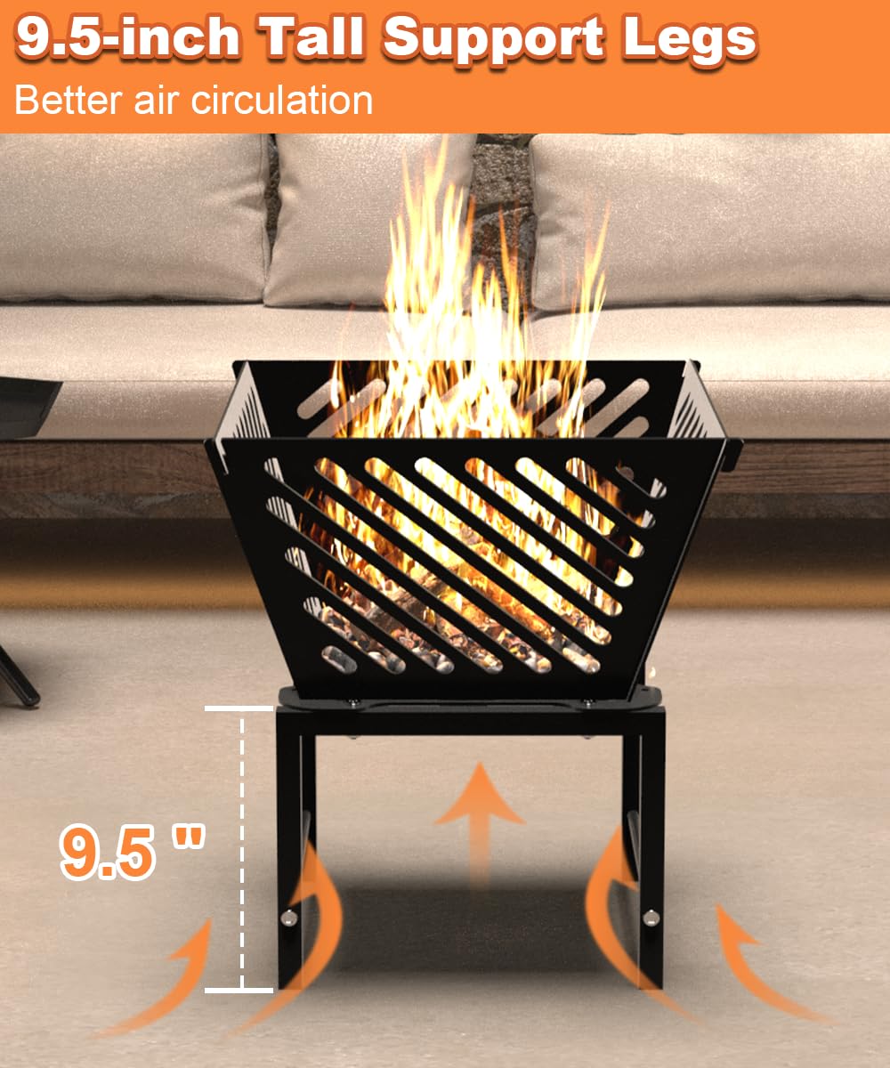 Mondazie Outdoor Fire Pit — 17 Inch Portable with Storage Bag for Camping, Patio Heating, Picnic and BBQ, Trapezoid Diagonal Hollow, Black