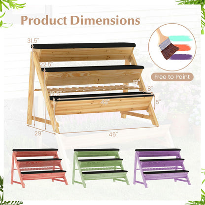 Giantex 3-Tier Vertical Raised Garden Bed, Wood Elevated Planter Box with Legs, Storage Shelf, Liners for Growing Vegetables Herbs Flowers, Indoor Outdoor Freestanding Raised Bed for Patio (Natural)