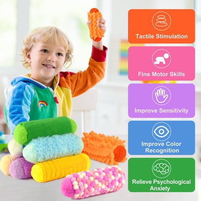 Bouiexye 8 PCS Sensory Toys Assorted Textured Exercise Sensory Bar Toys for Kids Baby Classroom Preschoolers Kindergarten Autism Educational