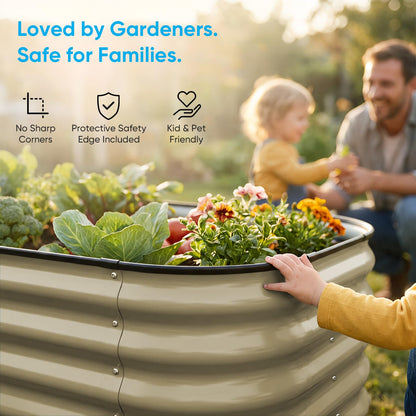 TABU Galvanized Raised Garden Bed Outdoor, 8x4x1.5 Ft Metal Planter Box with Anti-Cutting Edge, Rust-Resistant Garden Bed Kit for Outdoor Gardening, for Vegetables, Flowers, Herbs, Beige