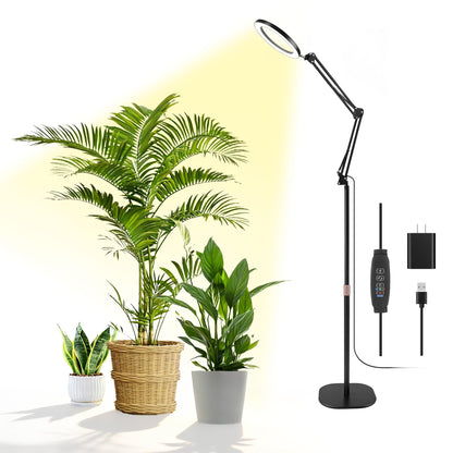 LETKEYS Floor Grow Lights for Indoor Plants, 10in Head Full Spectrum LED Plant Light with Stand, 10 Dimmable Levels & 3 Lighting Modes, Auto On Off Timer 3/9/12H, 36.6-66.6" Adjustable Height, Black