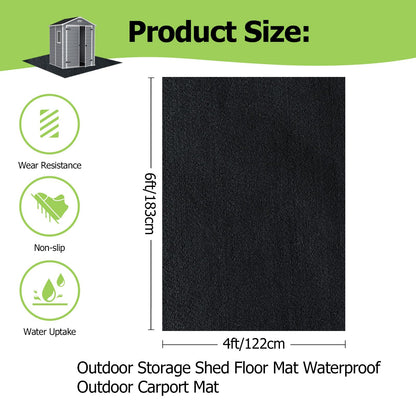 RUNZEG Outdoor Storage Shed Floor Mat, 6 * 4FT Waterproof Washable Garden Flooring Pad with Non Slip Backing, Soft Furniture Patio Covering Carport dust Oil Mat-Tool Shed, Storage Shed Not Included