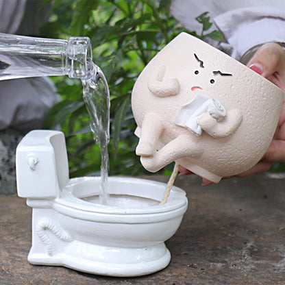 NINIPAPA Funny Face Toilet Planter with Drainage Hole for Indoor Plants, Cute Self Watering Plant Pot for Succulent Flower Pots, Unique Head Planters Gift on Birthday Christmas